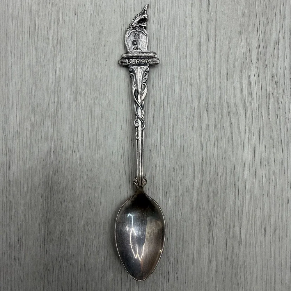 Burma Souvenir Spoon Dragon Naga Finial Buddha Shrine EPNS Vintage